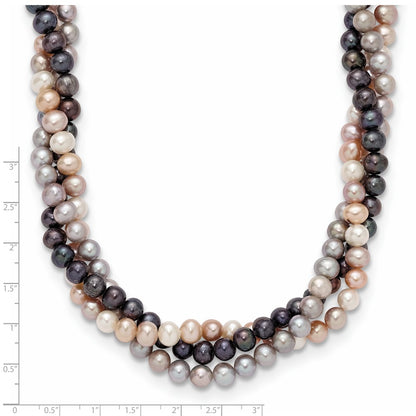 14K White Gold 6-7mm Multicolor Freshwater Cultured Pearl 3-strand Necklace