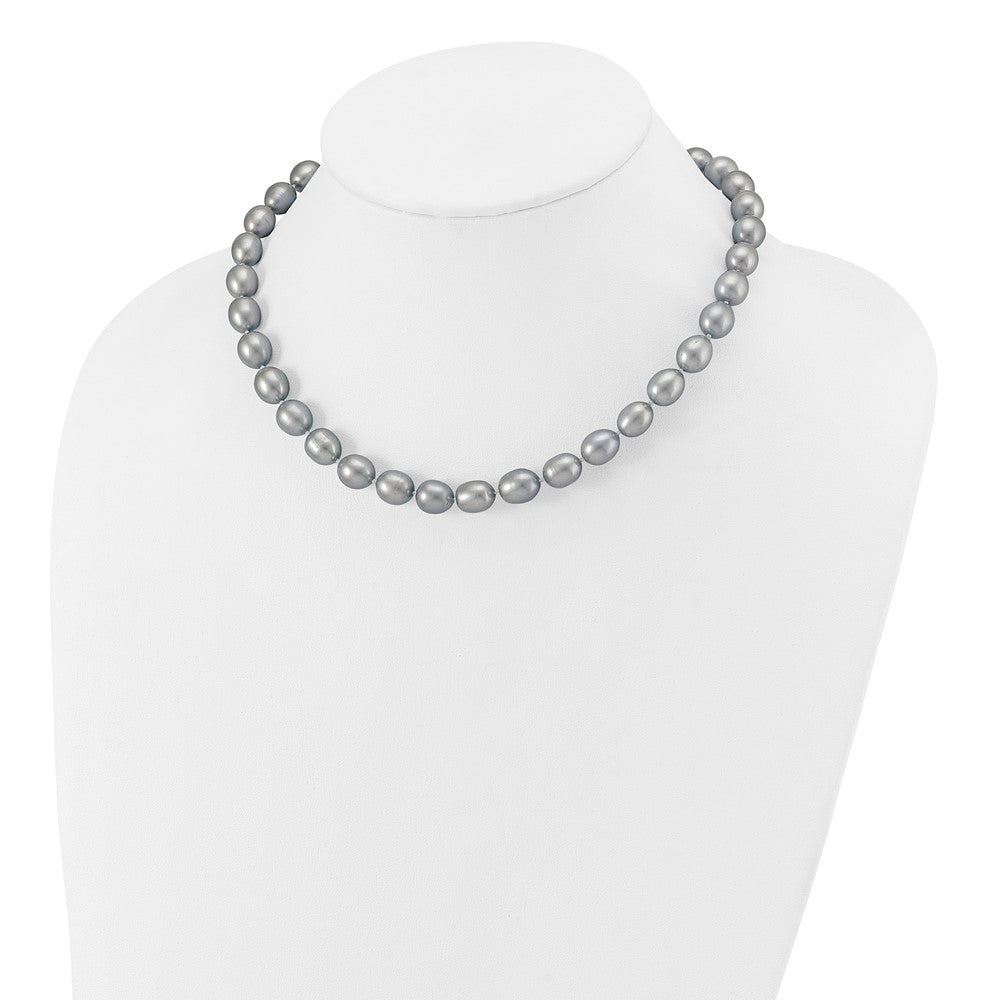 14K White Gold 8-9mm Grey Rice Freshwater Cultured Pearl Necklace