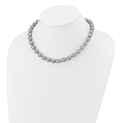 14K White Gold 8-9mm Grey Rice Freshwater Cultured Pearl Necklace