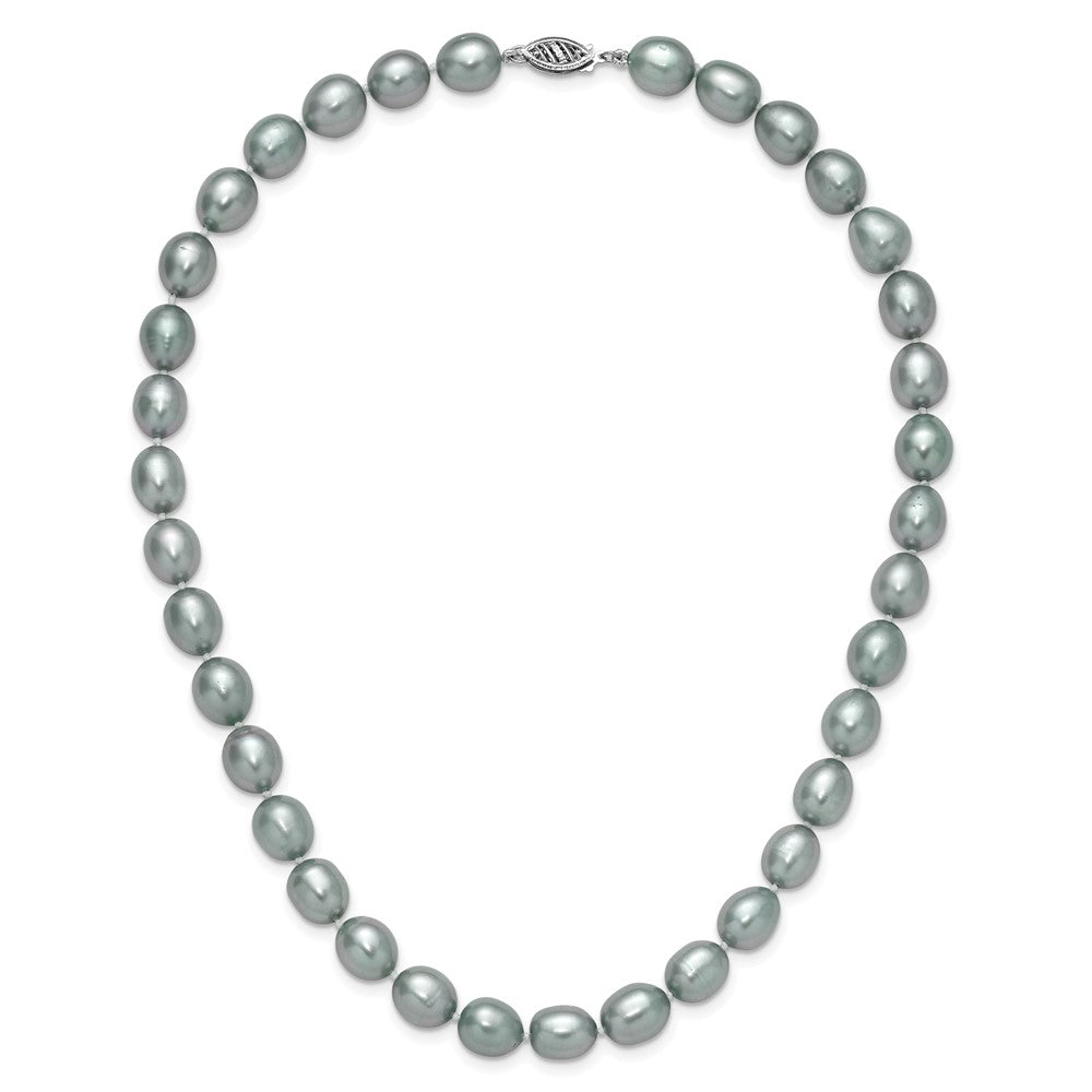 14K White Gold 8-9mm Grey Rice Freshwater Cultured Pearl Necklace