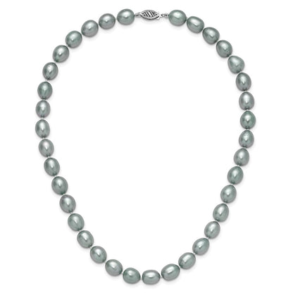 14K White Gold 8-9mm Grey Rice Freshwater Cultured Pearl Necklace