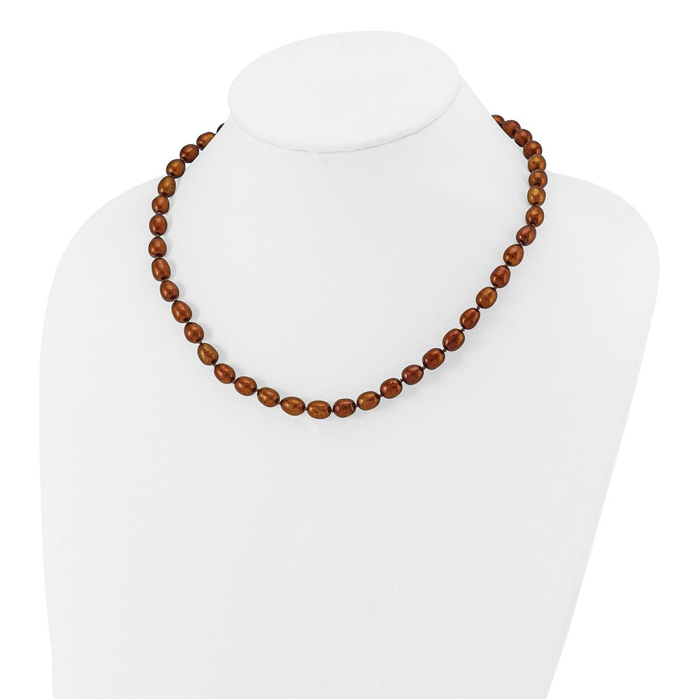14K Yellow Gold 7-8mm Brown Rice Freshwater Cultured Pearl Necklace