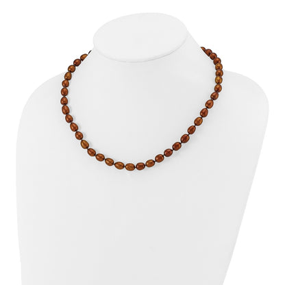 14K Yellow Gold 7-8mm Brown Rice Freshwater Cultured Pearl Necklace