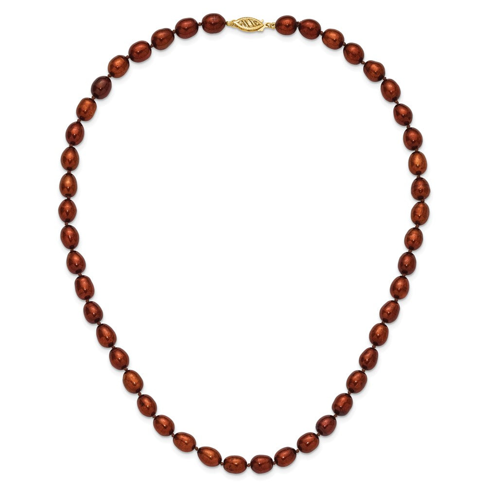 14K Yellow Gold 7-8mm Brown Rice Freshwater Cultured Pearl Necklace