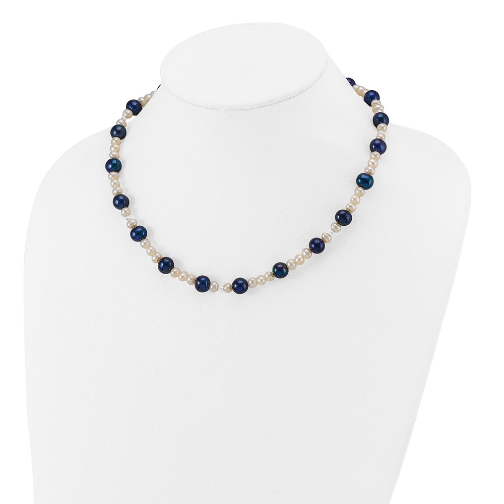 14K White Gold Black And Semi Round Freshwater Cultured Mirror Bead 18 Inch Necklace