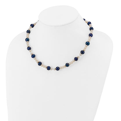 14K White Gold Black And Semi Round Freshwater Cultured Mirror Bead 18 Inch Necklace