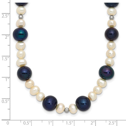 14K White Gold Black And Semi Round Freshwater Cultured Mirror Bead 18 Inch Necklace