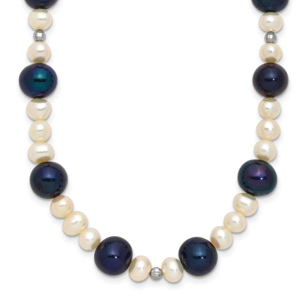 14K White Gold Black And Semi Round Freshwater Cultured Mirror Bead 18 Inch Necklace