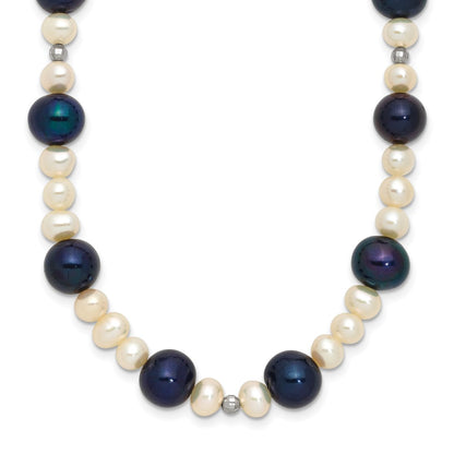 14K White Gold Black And Semi Round Freshwater Cultured Mirror Bead 18 Inch Necklace