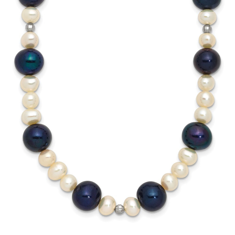 14K White Gold Black And Semi Round Freshwater Cultured Mirror Bead 18 Inch Necklace