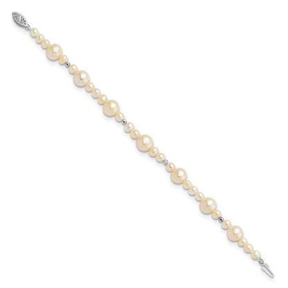 14K White Gold 5 9mm Near Round Freshwater Cultured Pearl Beaded 7.5 Inch Bracelet
