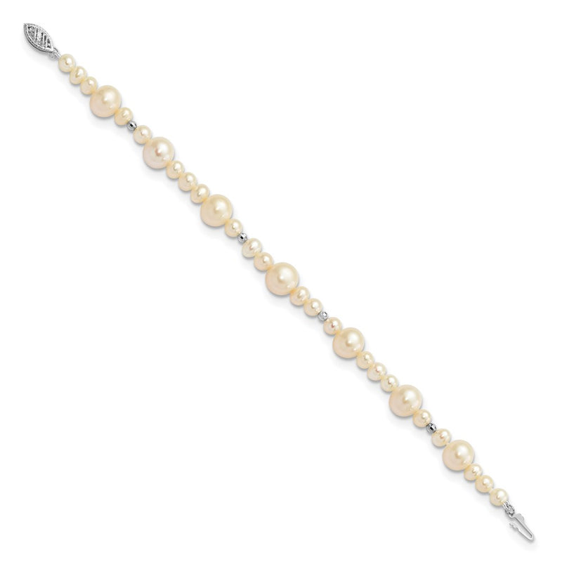 14K White Gold 5 9mm Near Round Freshwater Cultured Pearl Beaded 7.5 Inch Bracelet