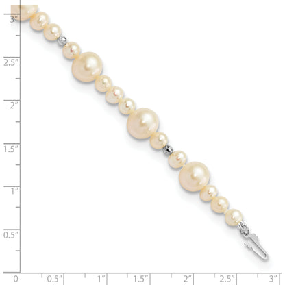 14K White Gold 5 9mm Near Round Freshwater Cultured Pearl Beaded 7.5 Inch Bracelet