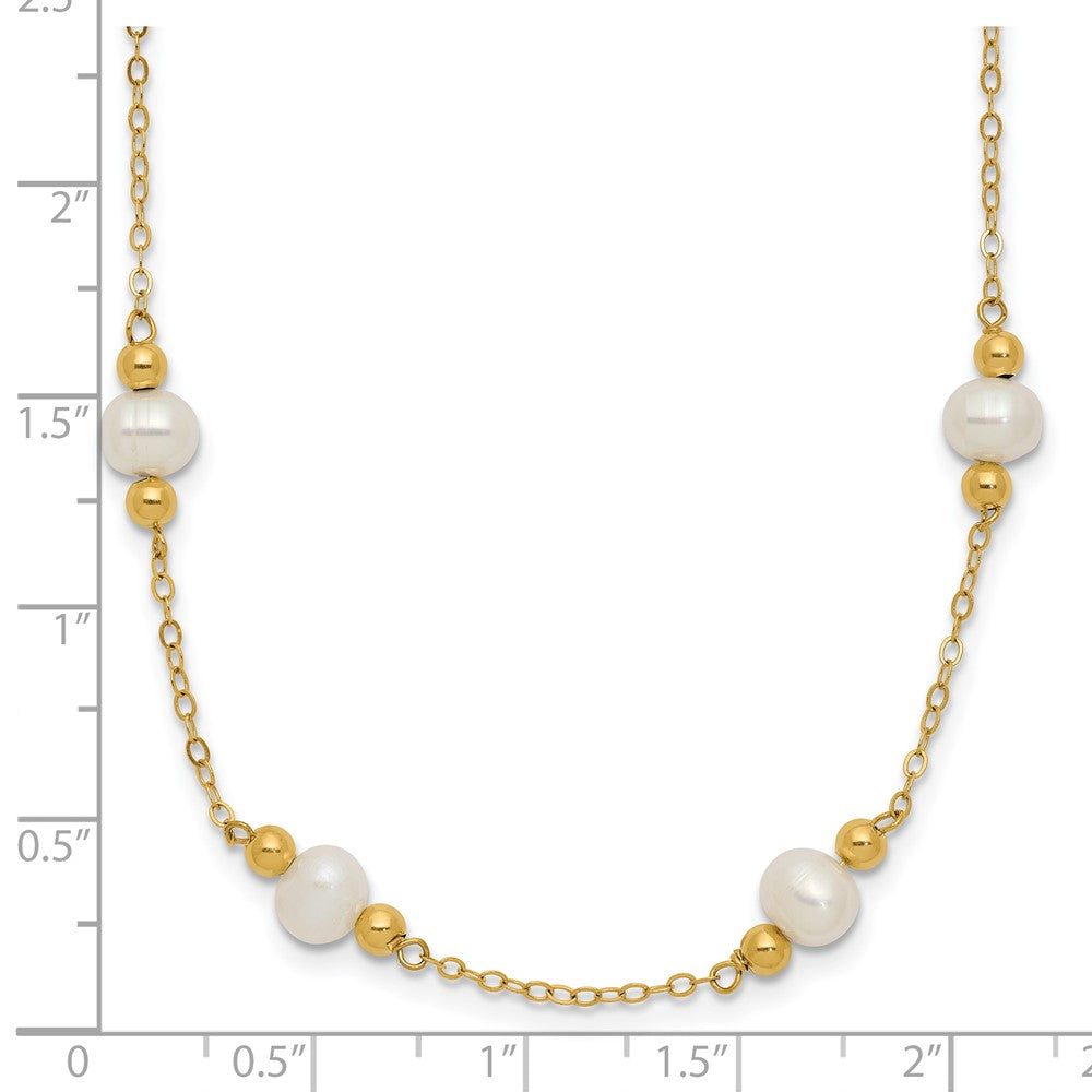 14K Yellow Gold 5 6mm White Near Round Freshwater Cultured Pearl Beaded 12 Station 18 Inch Necklace