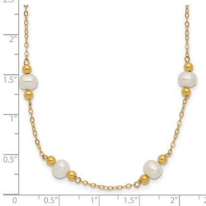 14K Yellow Gold 5 6mm White Near Round Freshwater Cultured Pearl Beaded 12 Station 18 Inch Necklace