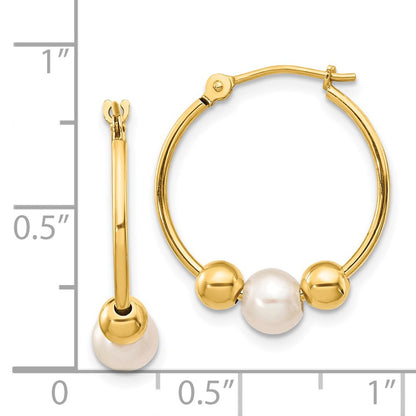 14K Yellow Gold 5 6mm White Semi Round Freshwater Cultured Pearl Polished Hoop Earring