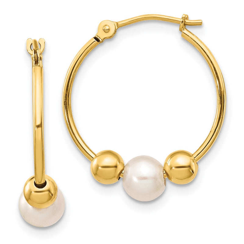 14K Yellow Gold 5 6mm White Semi Round Freshwater Cultured Pearl Polished Hoop Earring