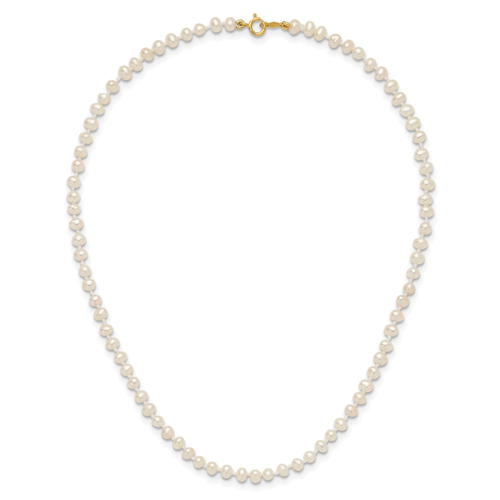 14K Yellow Gold Children'S 3 4mm White Semi Round Freshwater Cultured Pearl 12 Inch Necklace