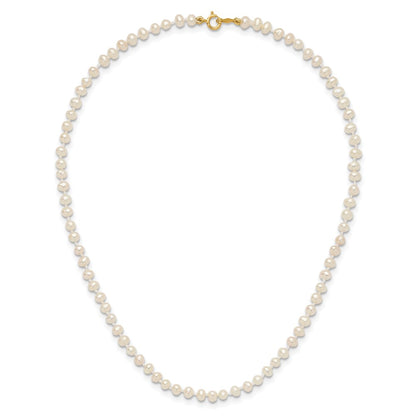 14K Yellow Gold Children'S 3 4mm White Semi Round Freshwater Cultured Pearl 12 Inch Necklace