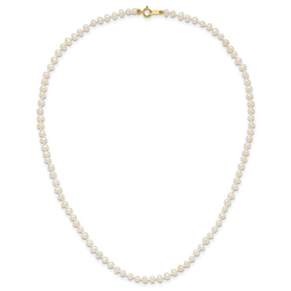 14K Yellow Gold 3 4mm White Semi Round Freshwater Cultured Pearl 14 Inch Necklace