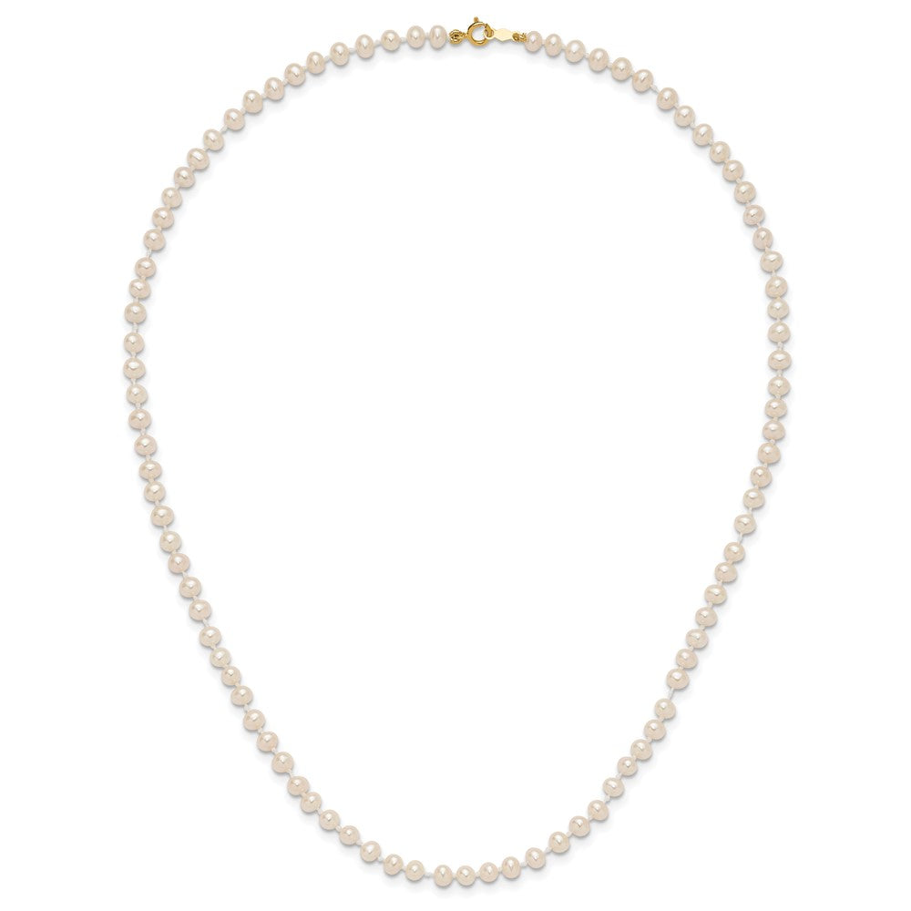 14K Yellow Gold 3 4mm White Semi Round Freshwater Cultured Pearl 16 Inch Necklace