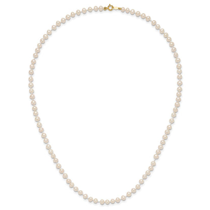 14K Yellow Gold 3 4mm White Semi Round Freshwater Cultured Pearl 16 Inch Necklace