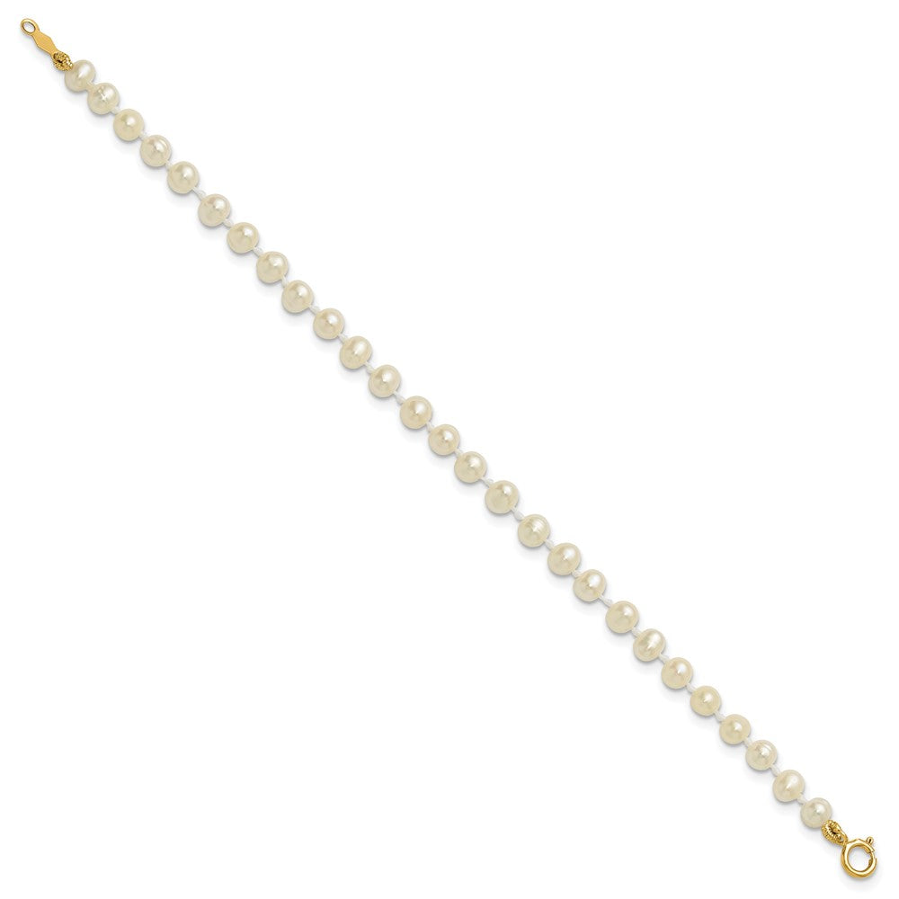 14K Yellow Gold 3 4mm White Semi Round Freshwater Cultured Pearl 4 Inch Bracelet
