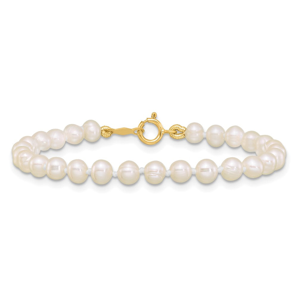 14K Yellow Gold 3 4mm White Semi Round Freshwater Cultured Pearl 4 Inch Bracelet