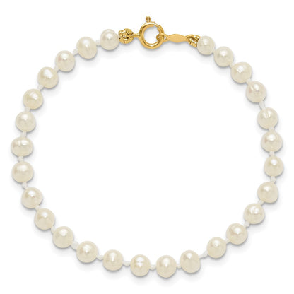 14K Yellow Gold 3 4mm White Semi Round Freshwater Cultured Pearl 4 Inch Bracelet