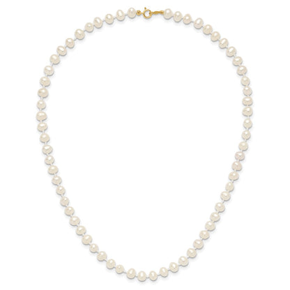 14K Yellow Gold 4 5mm White Semi Round Freshwater Cultured Pearl 14 Inch Necklace