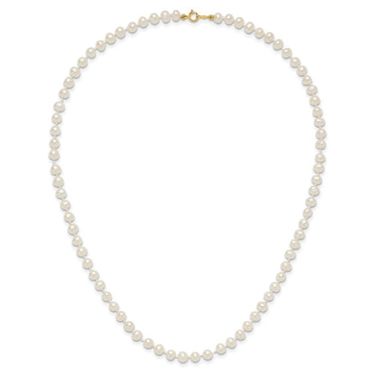 14K Yellow Gold 4 5mm White Semi Round Freshwater Cultured Pearl 16 Inch Necklace
