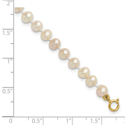 14K Yellow Gold 4 5mm White Semi Round Freshwater Cultured Pearl 5 Inch Bracelet