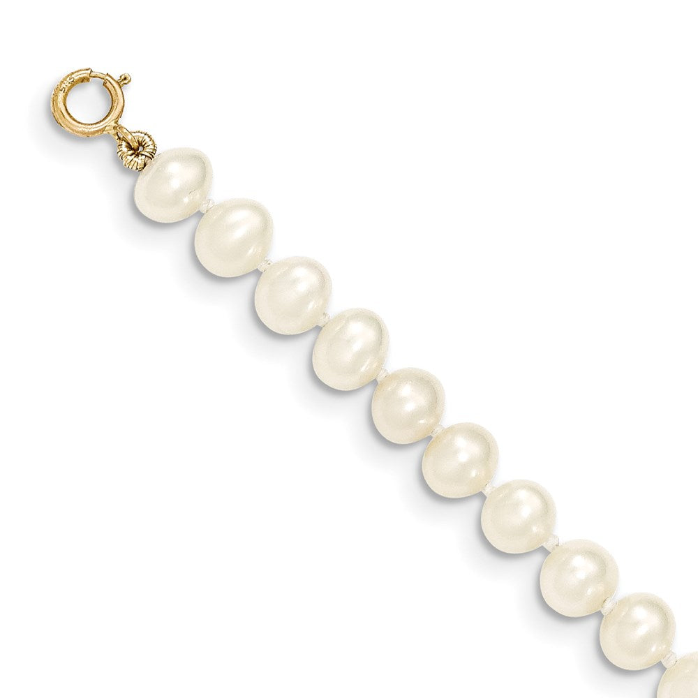 14K Yellow Gold 5 6mm White Semi Round Freshwater Cultured Pearl 14 Inch Necklace