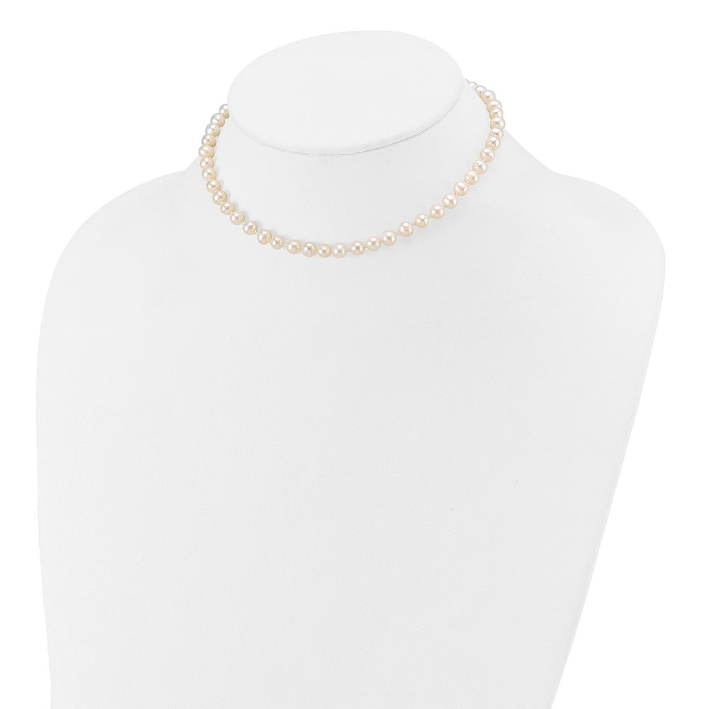14K Yellow Gold 5 6mm White Semi Round Freshwater Cultured Pearl 12 Inch Necklace