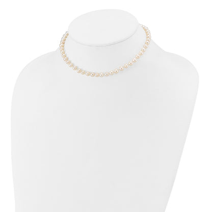 14K Yellow Gold 5 6mm White Semi Round Freshwater Cultured Pearl 12 Inch Necklace