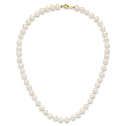 14K Yellow Gold 5 6mm White Semi Round Freshwater Cultured Pearl 14 Inch Necklace