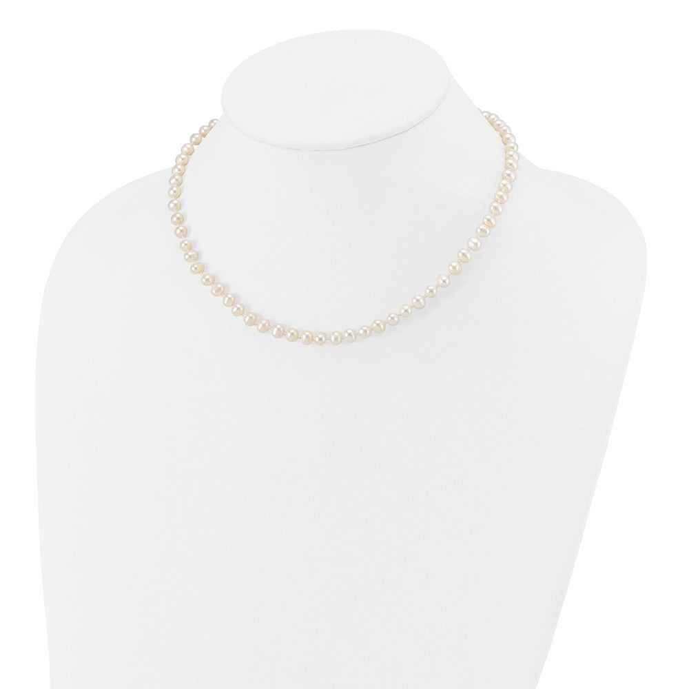 14K Yellow Gold 5 6mm White Semi Round Freshwater Cultured Pearl 14 Inch Necklace
