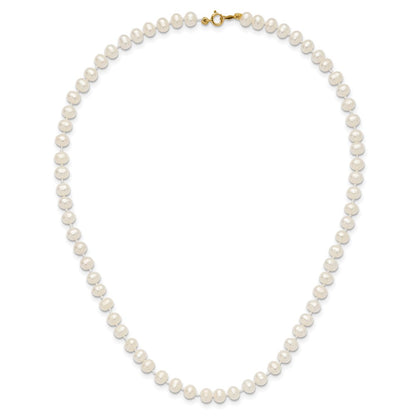 14K Yellow Gold 5 6mm White Semi Round Freshwater Cultured Pearl 14 Inch Necklace