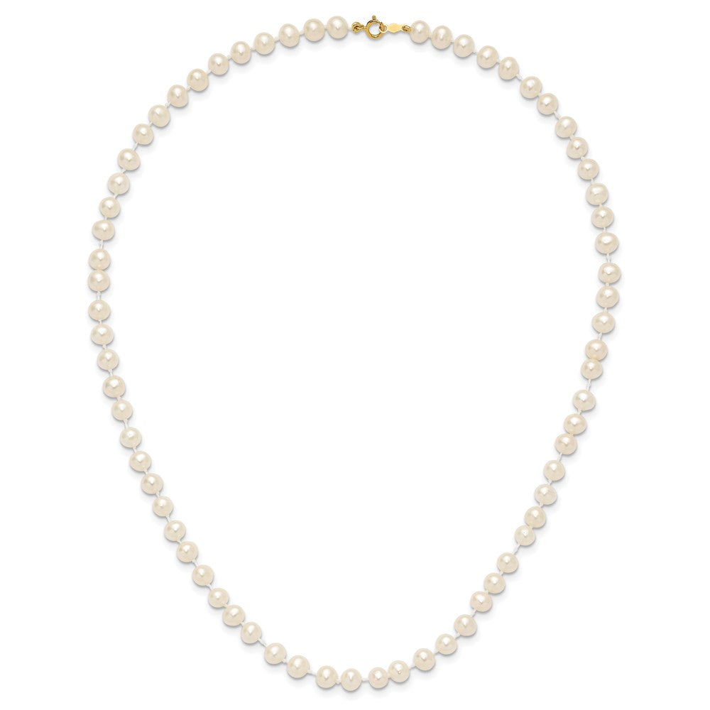 14K Yellow Gold 5 6mm White Semi Round Freshwater Cultured Pearl 16 Inch Necklace
