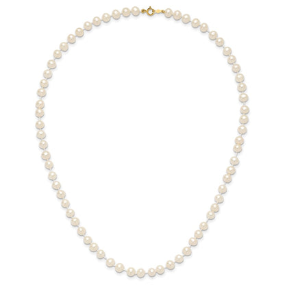 14K Yellow Gold 5 6mm White Semi Round Freshwater Cultured Pearl 16 Inch Necklace