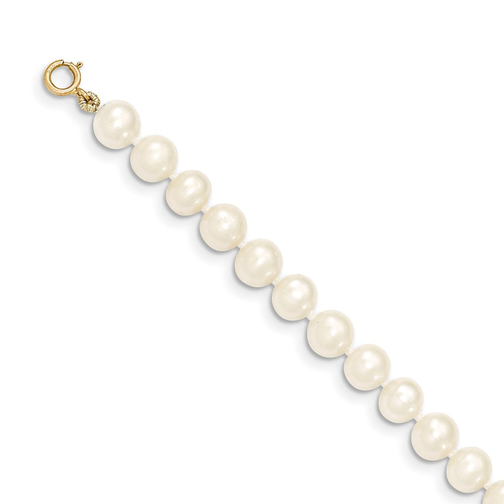 14K Yellow Gold 6 7mm White Semi Round Freshwater Cultured Pearl 14 Inch Necklace