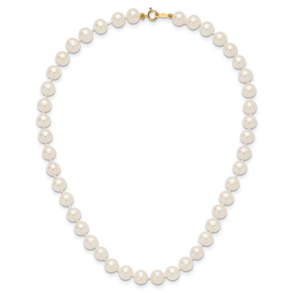 14K Yellow Gold 6 7mm White Semi Round Freshwater Cultured Pearl 12 Inch Necklace