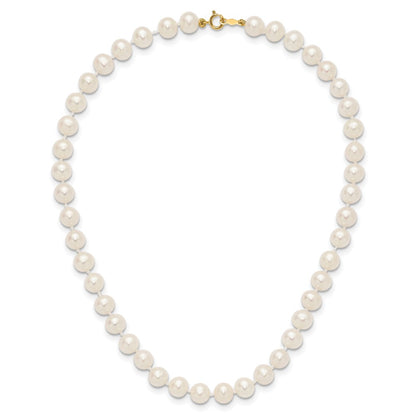 14K Yellow Gold 6 7mm White Semi Round Freshwater Cultured Pearl 12 Inch Necklace