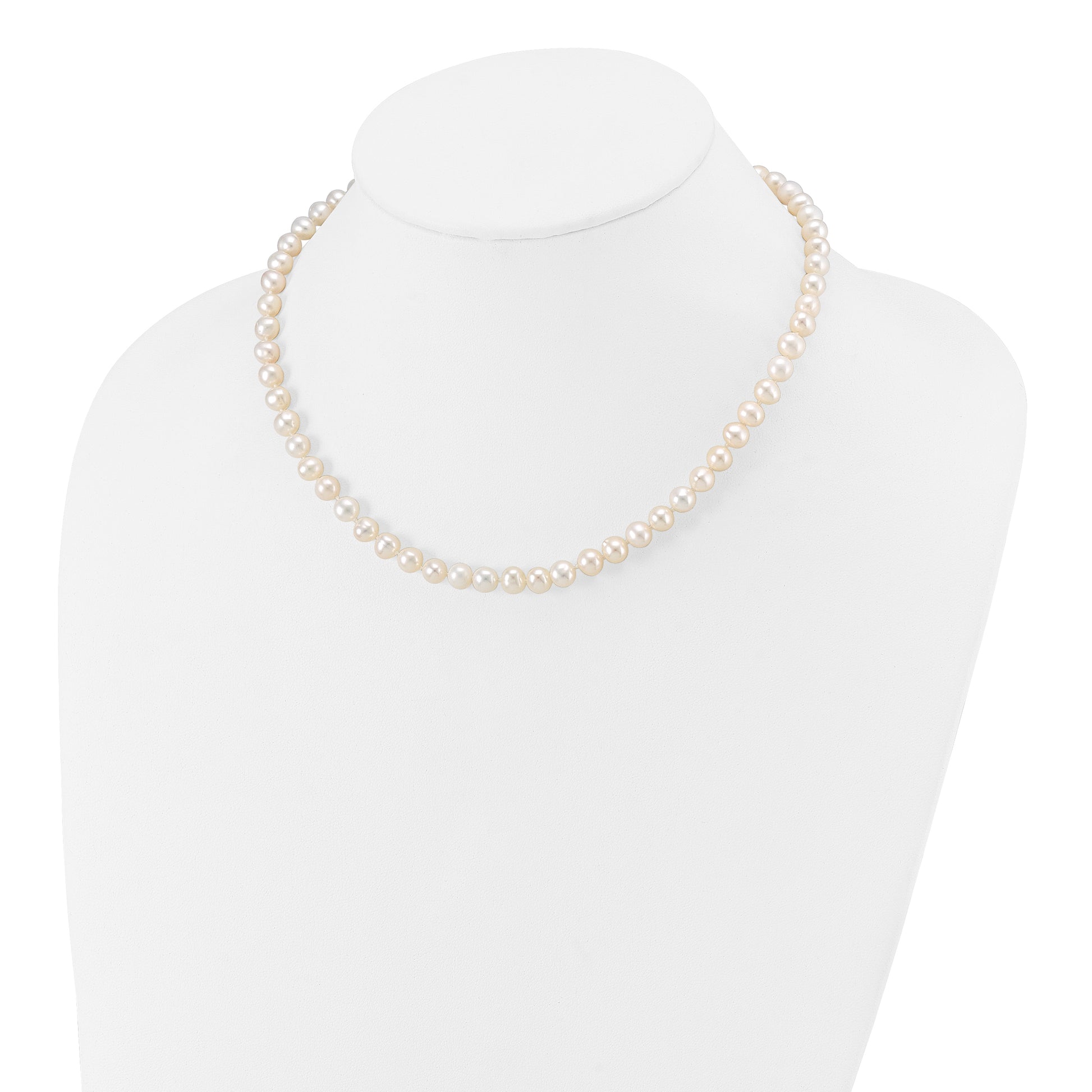 14K Yellow Gold 6 7mm White Semi Round Freshwater Cultured Pearl 16 Inch Necklace