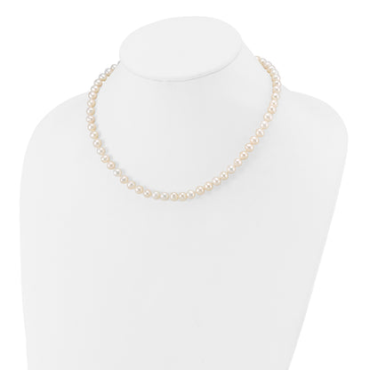 14K Yellow Gold 6 7mm White Semi Round Freshwater Cultured Pearl 16 Inch Necklace