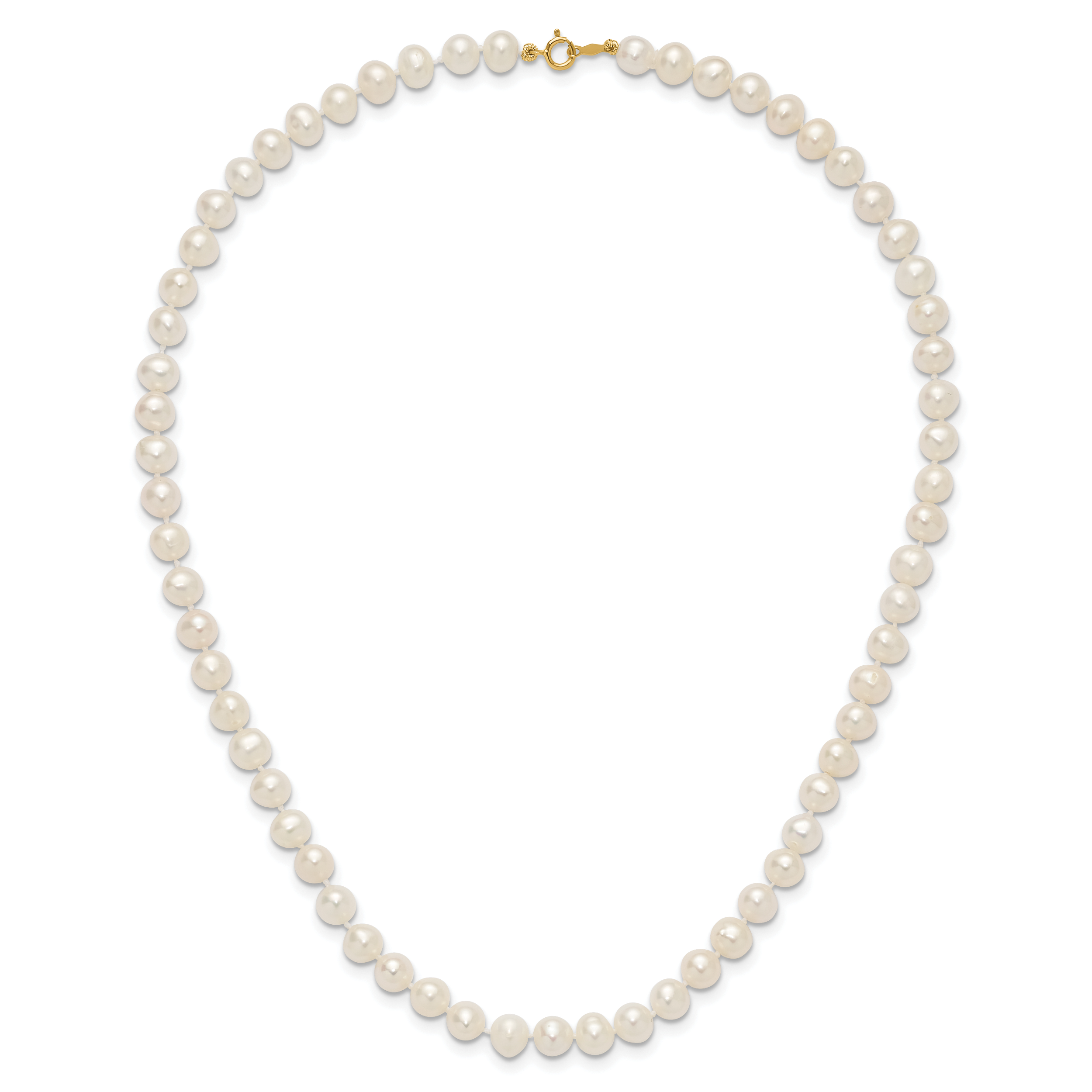 14K Yellow Gold 6 7mm White Semi Round Freshwater Cultured Pearl 16 Inch Necklace