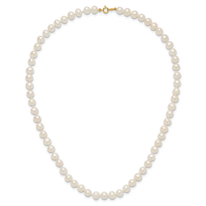 14K Yellow Gold 6 7mm White Semi Round Freshwater Cultured Pearl 16 Inch Necklace