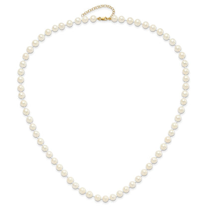 14K Yellow Gold 6-7mm Freshwater Cultured Pearl 7.25 w/1 Ext Brace 18 w/2 Ext Neck Earring Set
