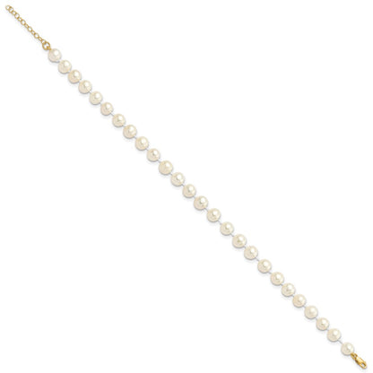 14K Yellow Gold 6-7mm Freshwater Cultured Pearl 7.25 w/1 Ext Brace 18 w/2 Ext Neck Earring Set