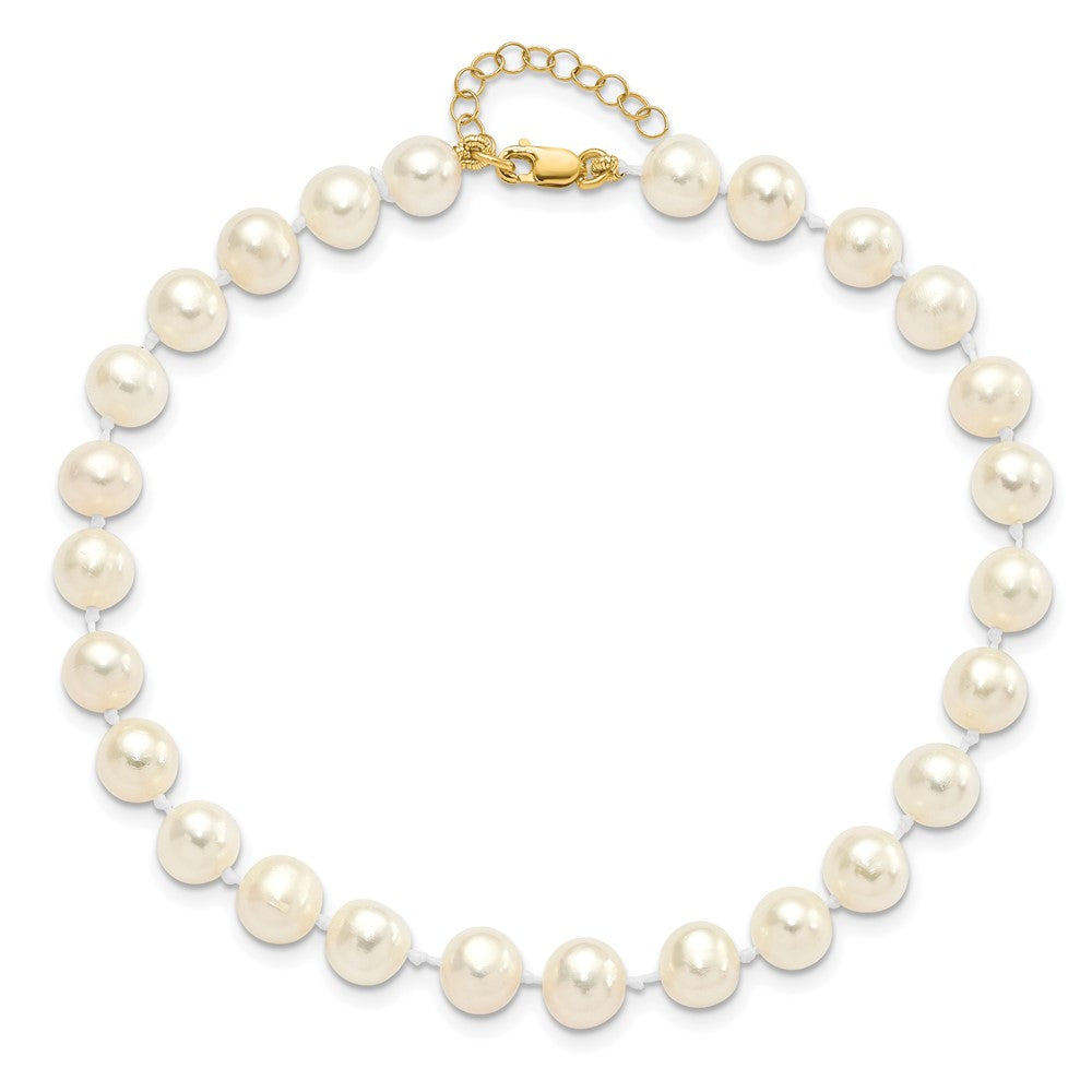 14K Yellow Gold 6-7mm Freshwater Cultured Pearl 7.25 w/1 Ext Brace 18 w/2 Ext Neck Earring Set